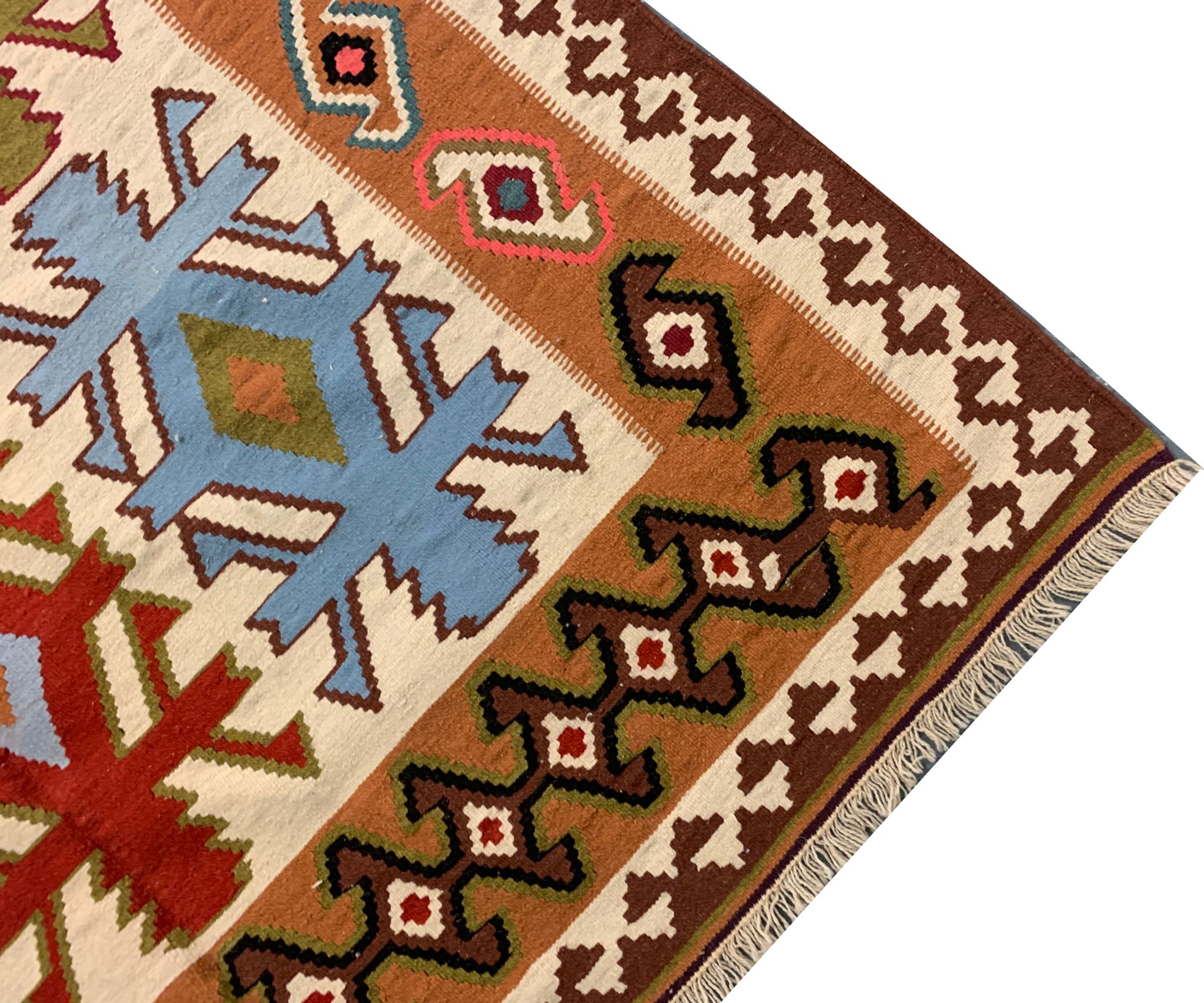 Cream wool turkish kilim handwoven tribal area rug 143x240cm