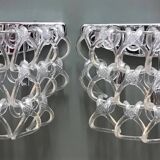 Pair of Art Deco half-moon wall lights in clear glass & metal links