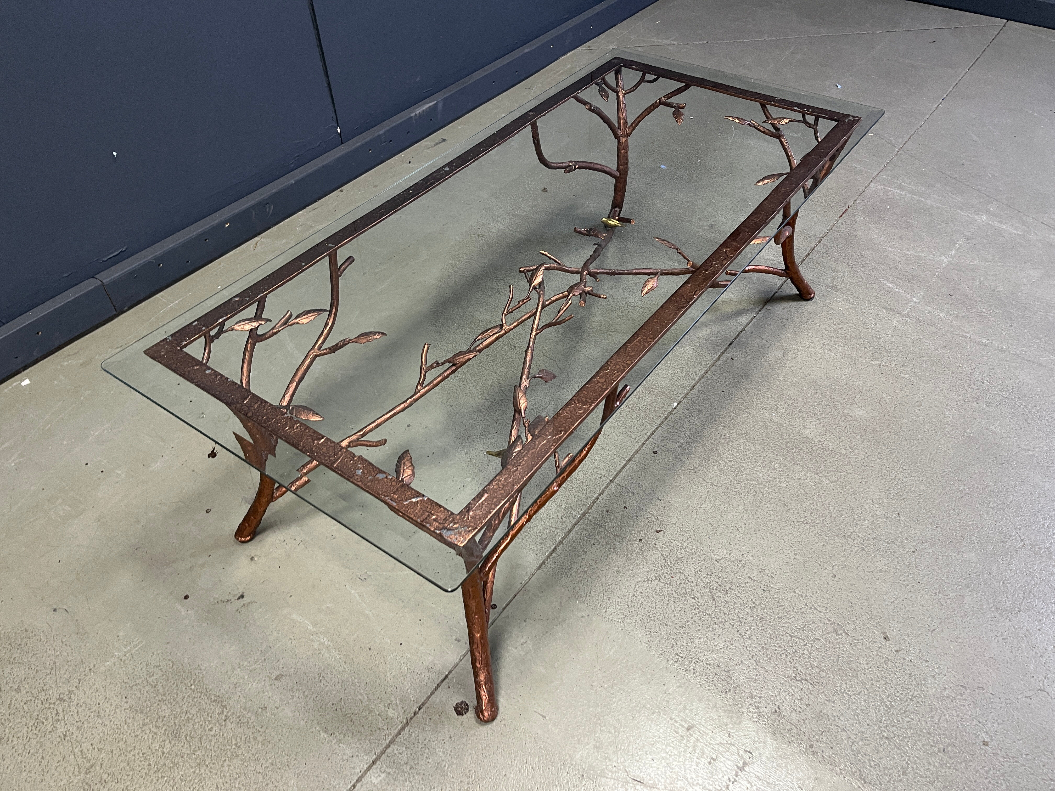 Vintage hand crafted wrought iron tree branches cocktail table, 1970s