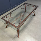 Vintage hand crafted wrought iron tree branches cocktail table, 1970s