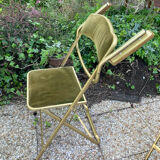 Set of 4 vintage folding armchairs in green velvet