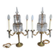Pair of antique bronze and crystal candelabras - electrified