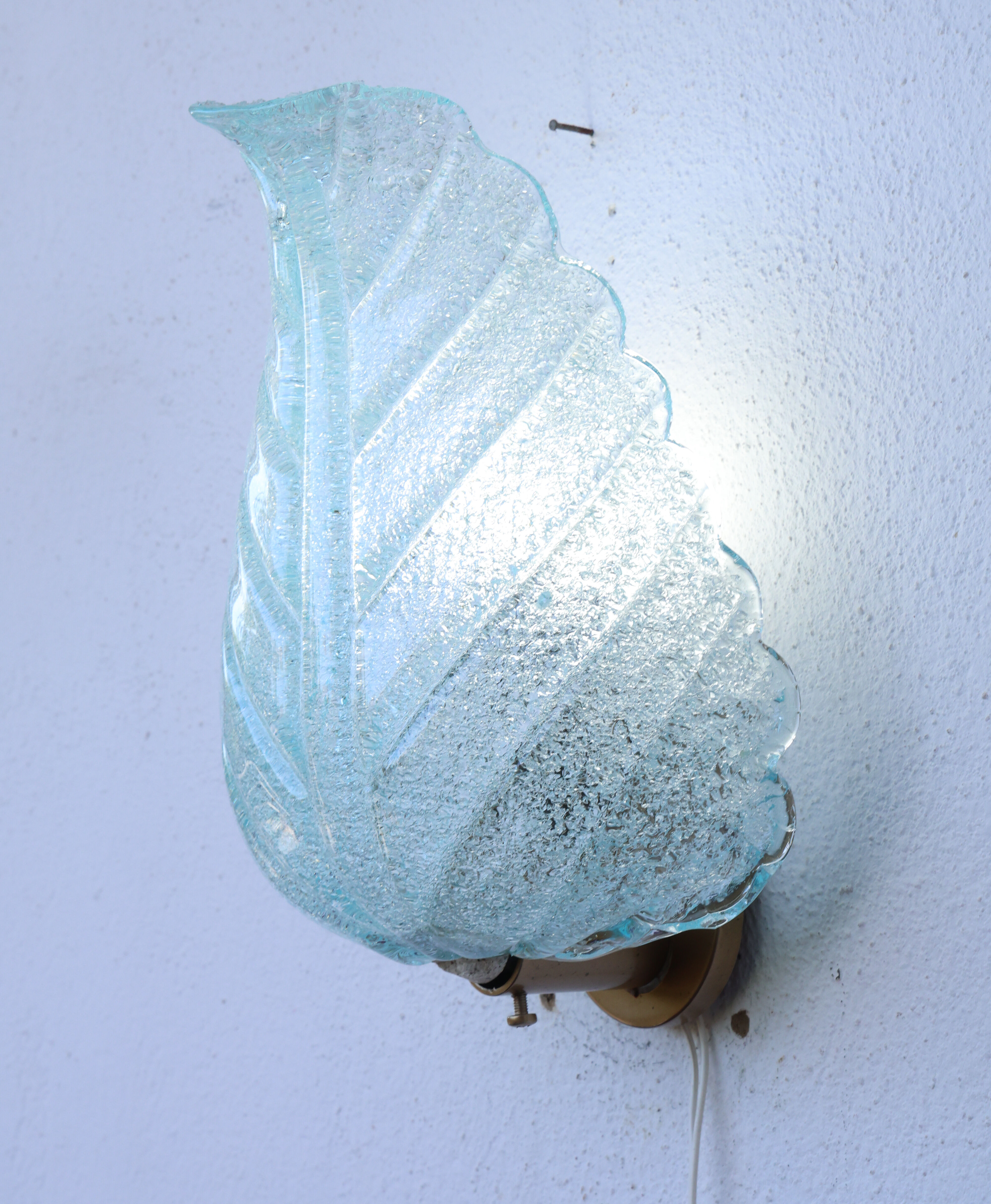 Set of 2 Wall Light Blu colour Murano Glass Leave by Barovier e Toso, 1950s