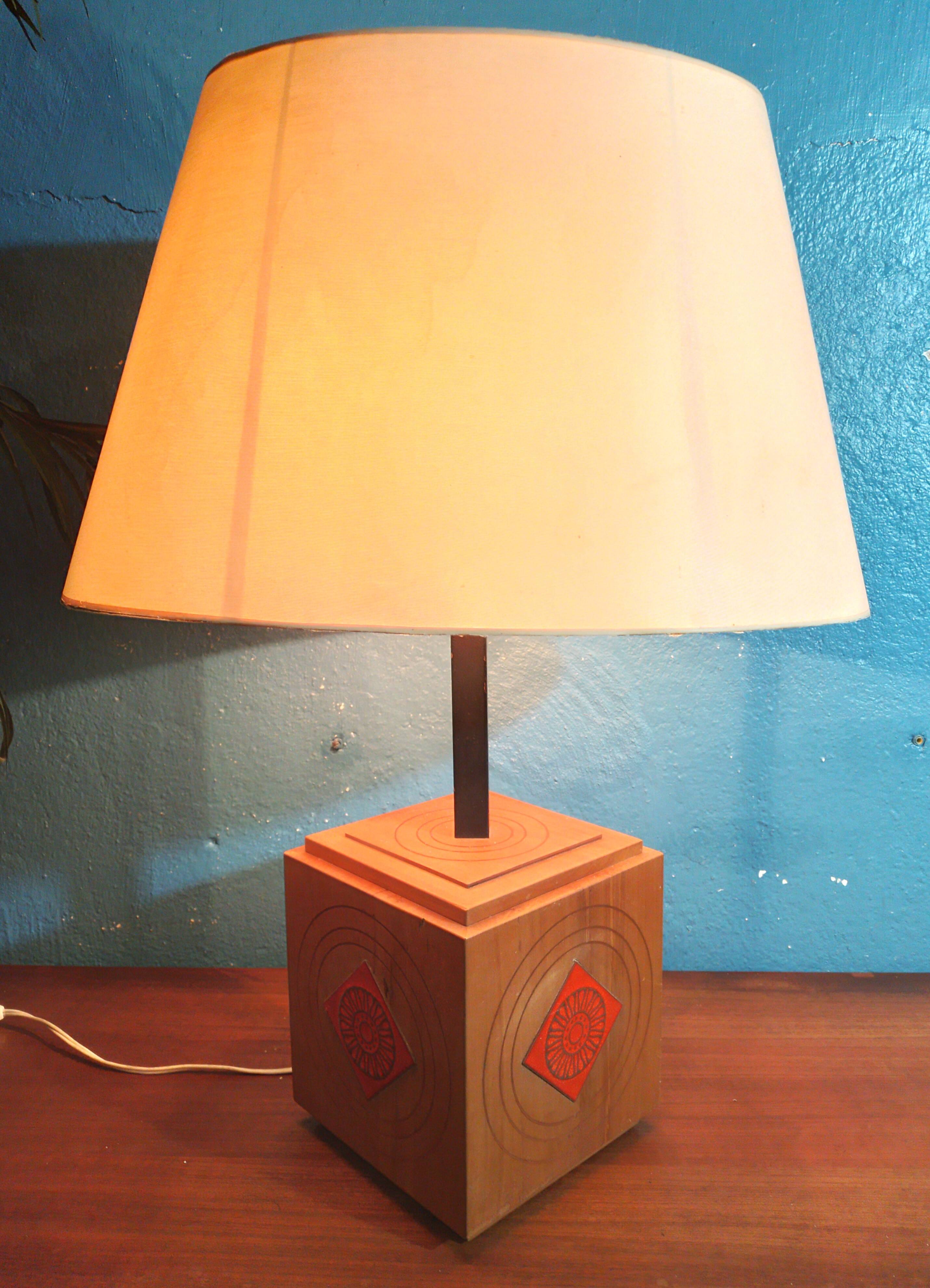 Scandinavian lamp in wood and ceramic, 1970s
