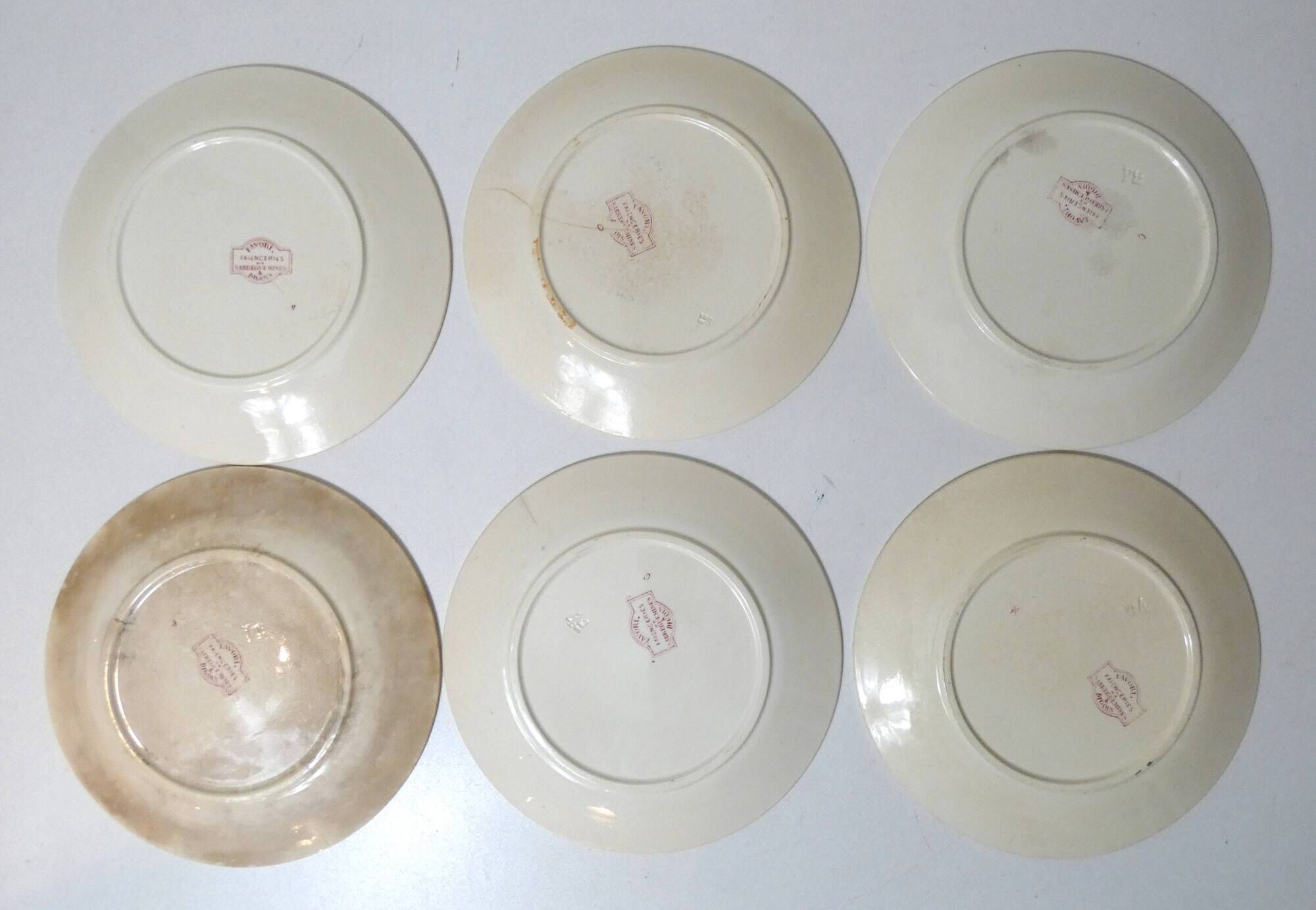 Terre de fer Digoin Sarreguemines 6 flat plates FAVORI birds model