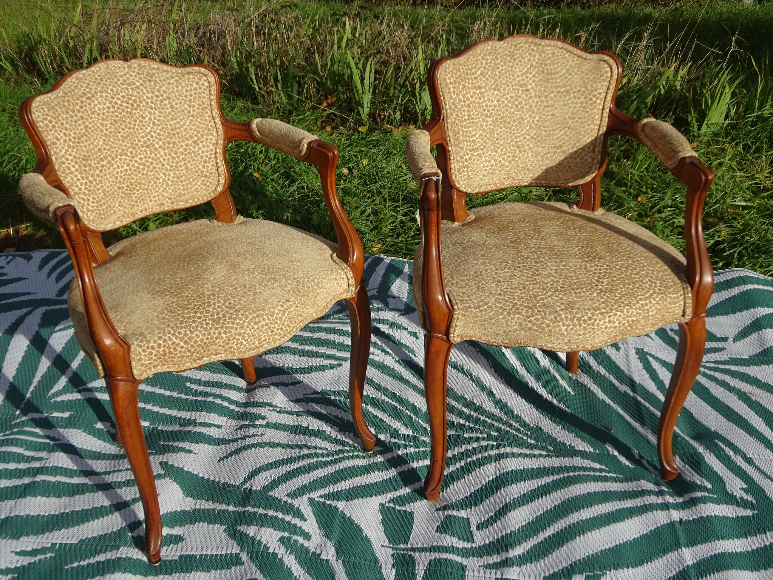 Pair of Louis XVI armchairs, upholstered in giraffe-pattern velvet