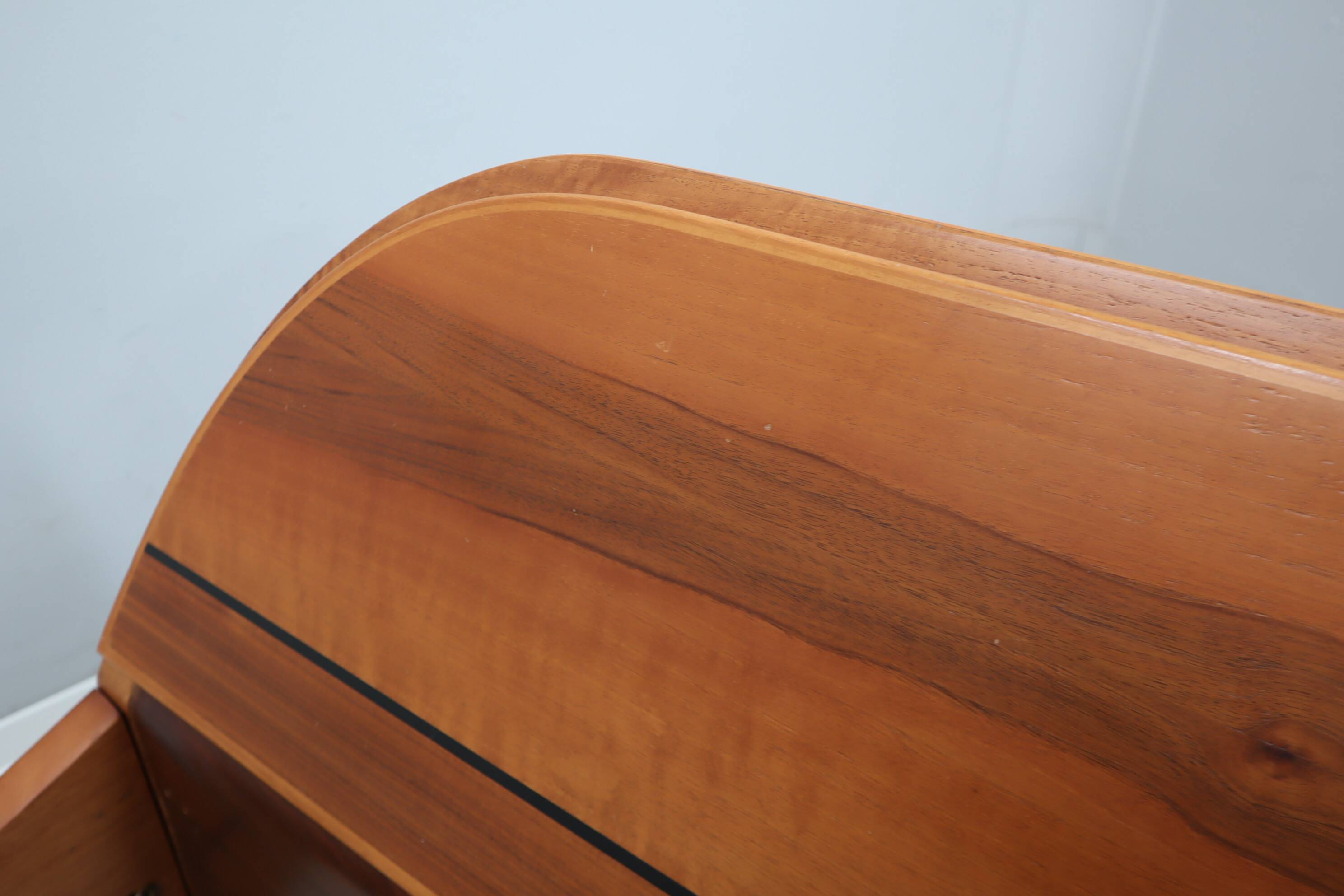 Italian 1970s Curved Walnut Bed Frame with Storage Headboard