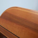 Italian 1970s Curved Walnut Bed Frame with Storage Headboard
