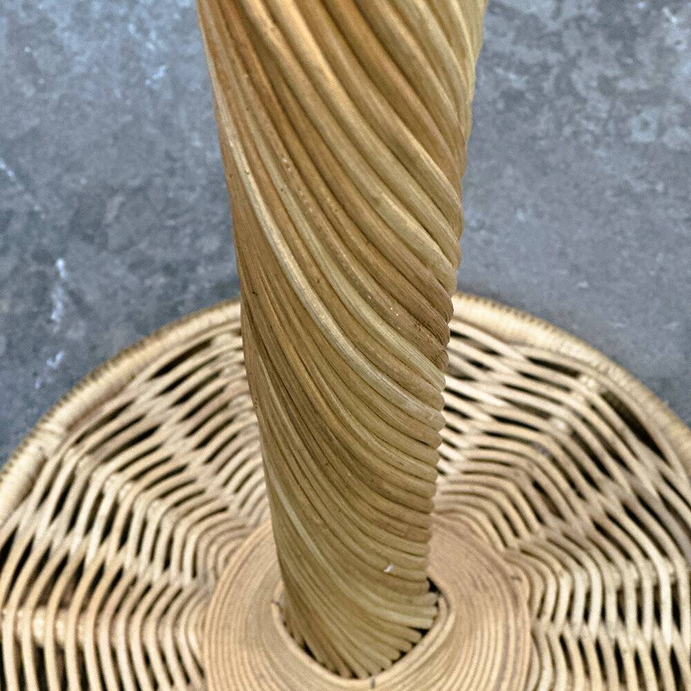 Large French rattan floor lamp, mushroom shade, vintage wicker standing lamp
