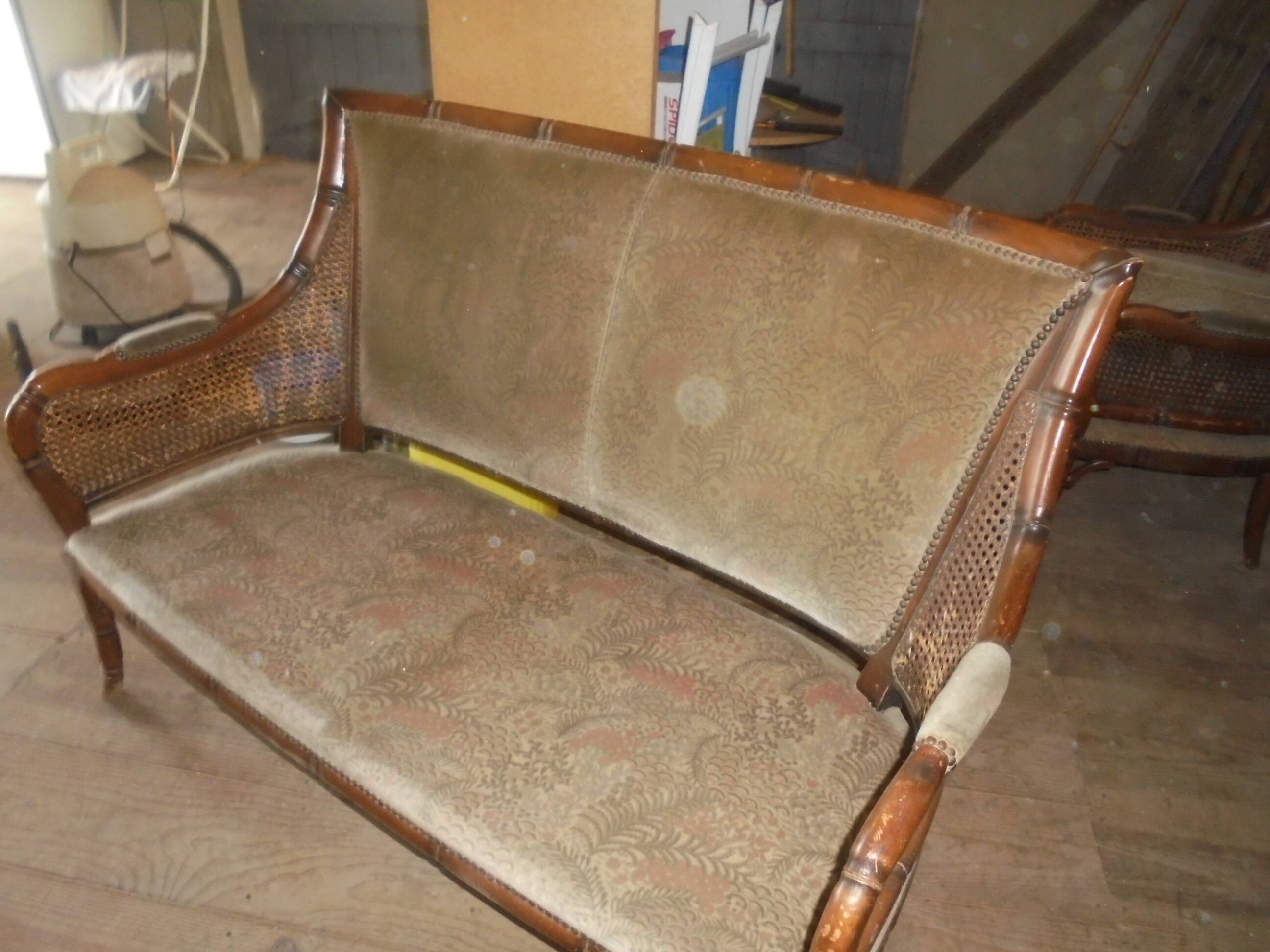 Rattan cane sofa and armchair circa 1970