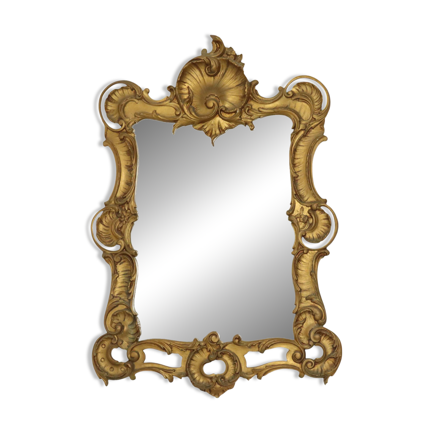 Italian Crested Mirror Rococo Style Gold-Colored Resin 84cm