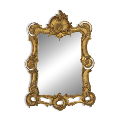 Miroir crésted italien style rococo en résine dorée 84 cm