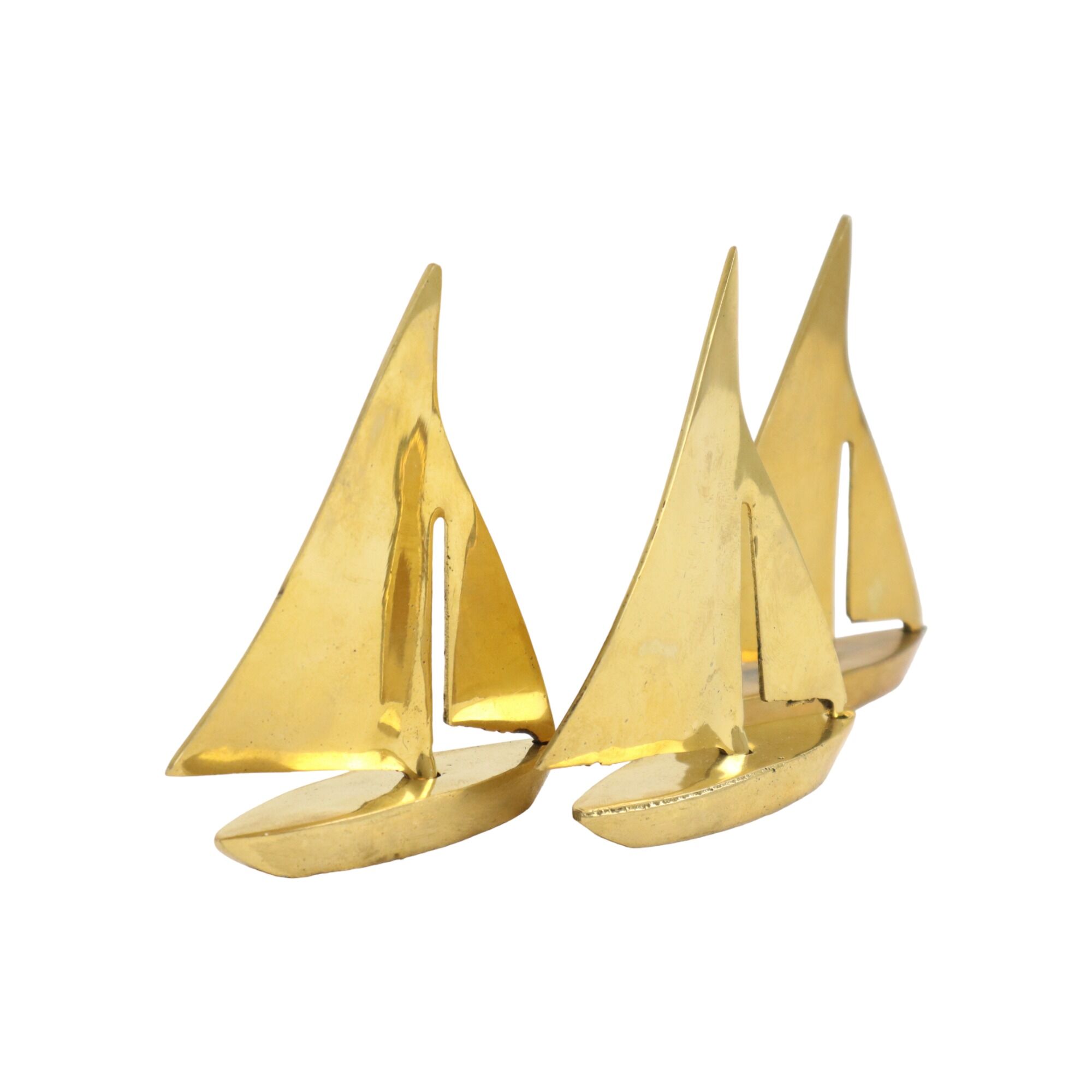 Three Vintage Sailboat Figurines Brass Minimalist Boat Sixties 11cm
