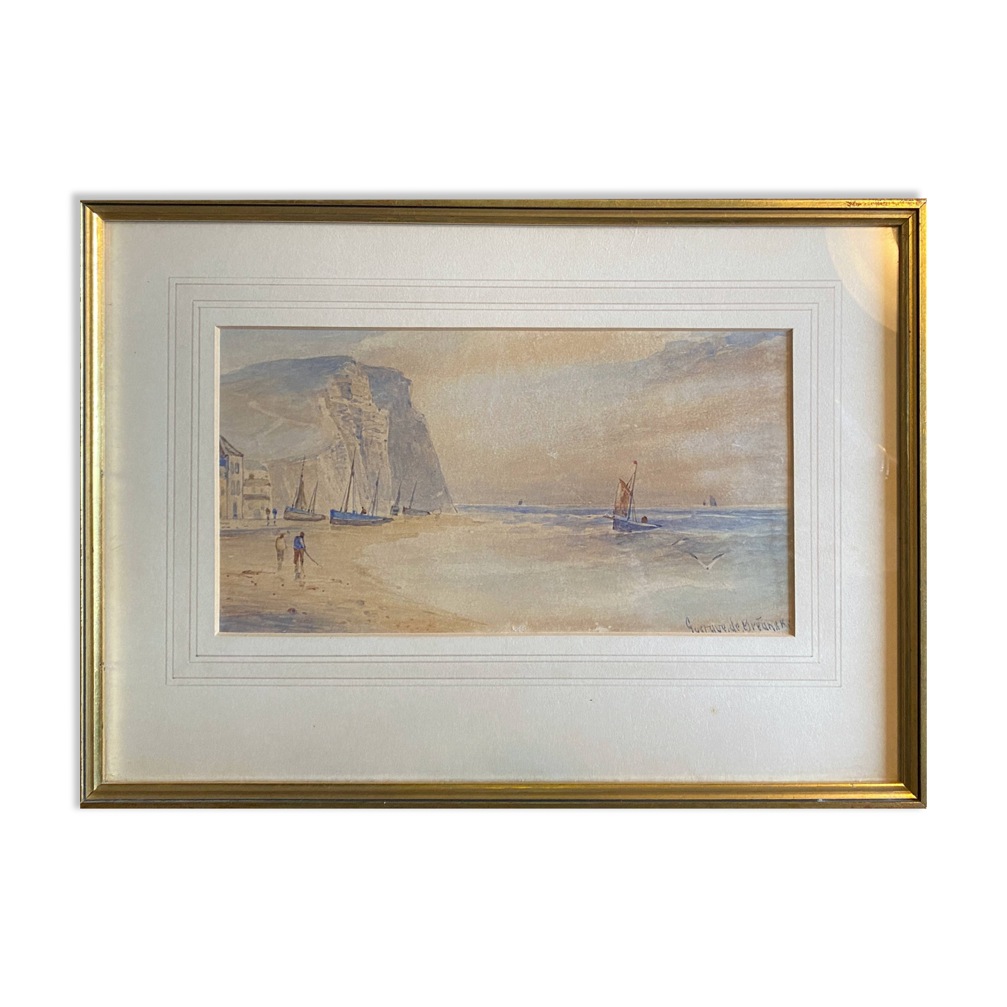 Marine watercolor painting by Gustave de Breanski (c.1856-1898)