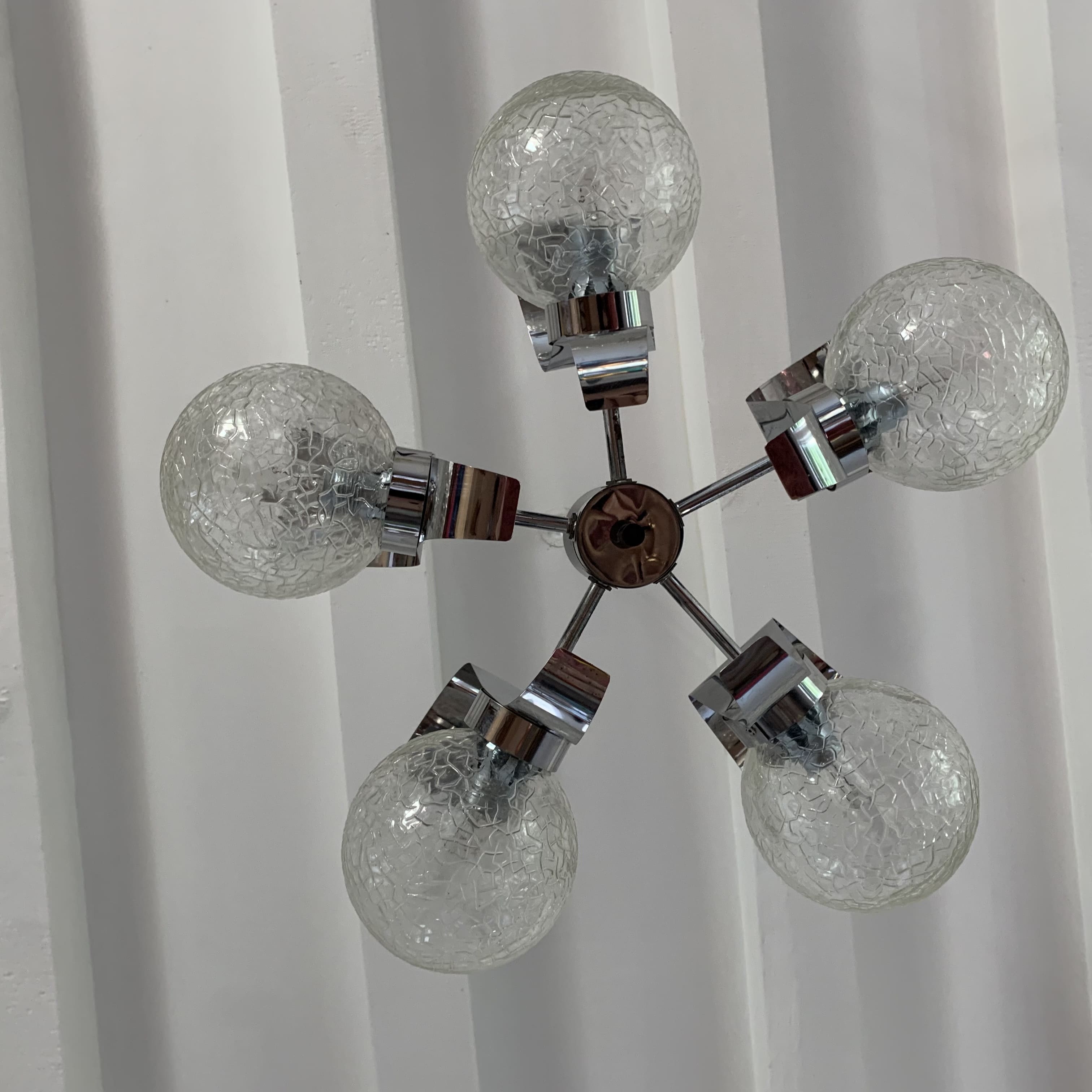 Vintage suspension 5 lights, glass and chrome
