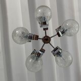 Vintage suspension 5 lights, glass and chrome