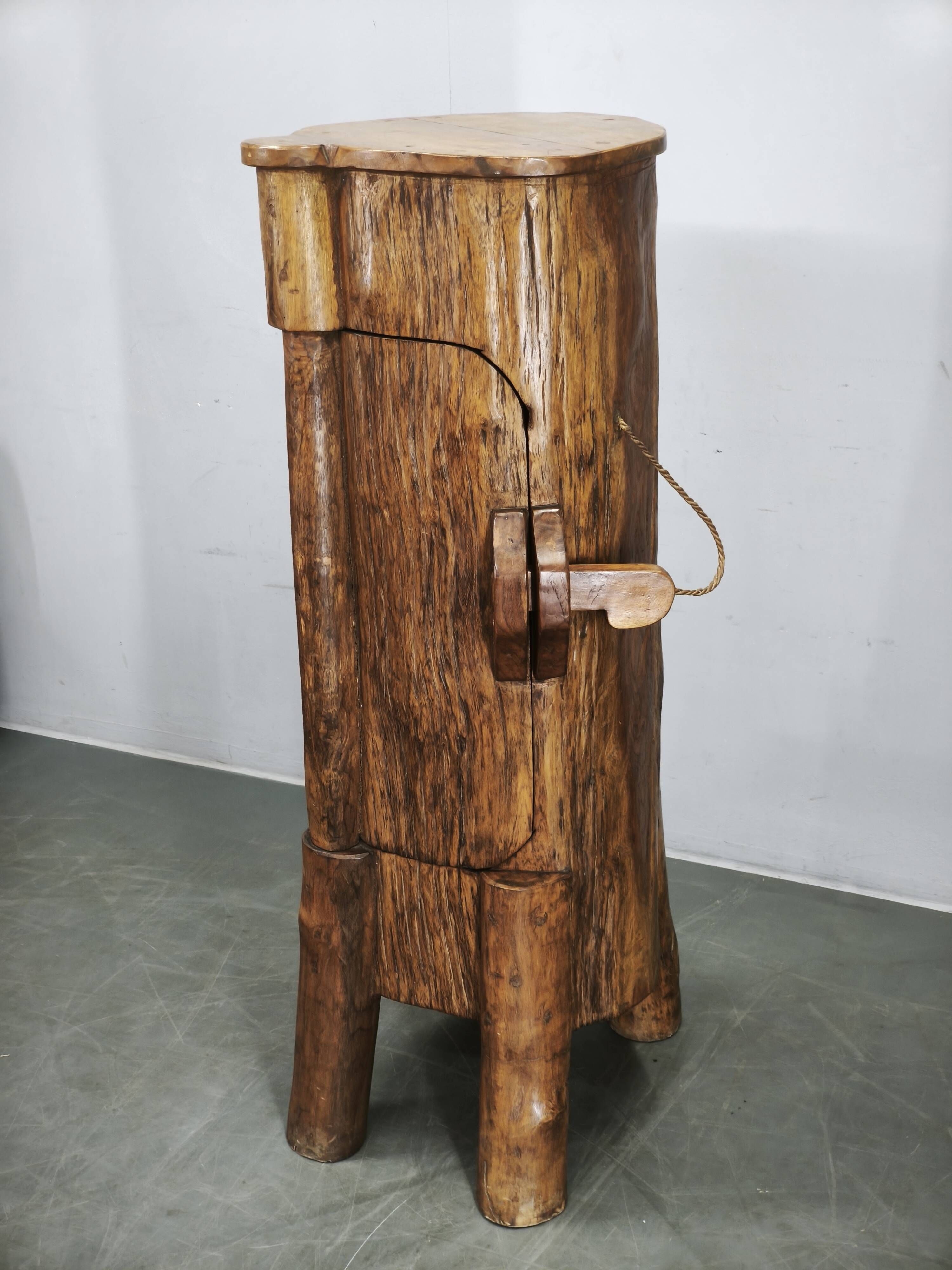 1960s French Brutalist Sculptural Solid Elm Wood Tree Trunk Cabinet