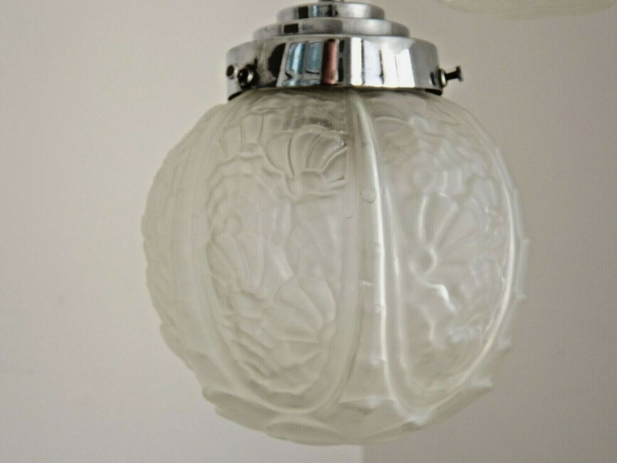 french art deco light in chrome with 3 floral opaque glass shades