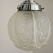 french art deco light in chrome with 3 floral opaque glass shades