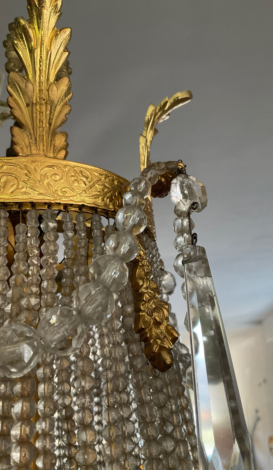 Large 19th century Empire Montgolfière chandelier in bronze and crystal
