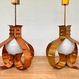 XXL pair of design mid-century large brass pendants / chandeliers - 1980s