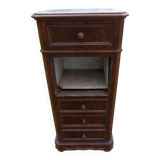 Walnut and walnut veneer bedside table with marble around 1900, door with drawers
