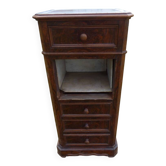 Walnut and walnut veneer bedside table with marble around 1900, door with drawers