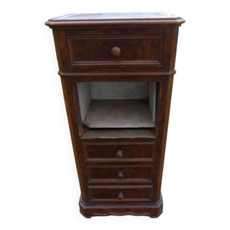 Walnut and walnut veneer bedside table with marble around 1900, door with drawers