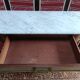 Louis XVI style half-moon console with veined white marble and drawer