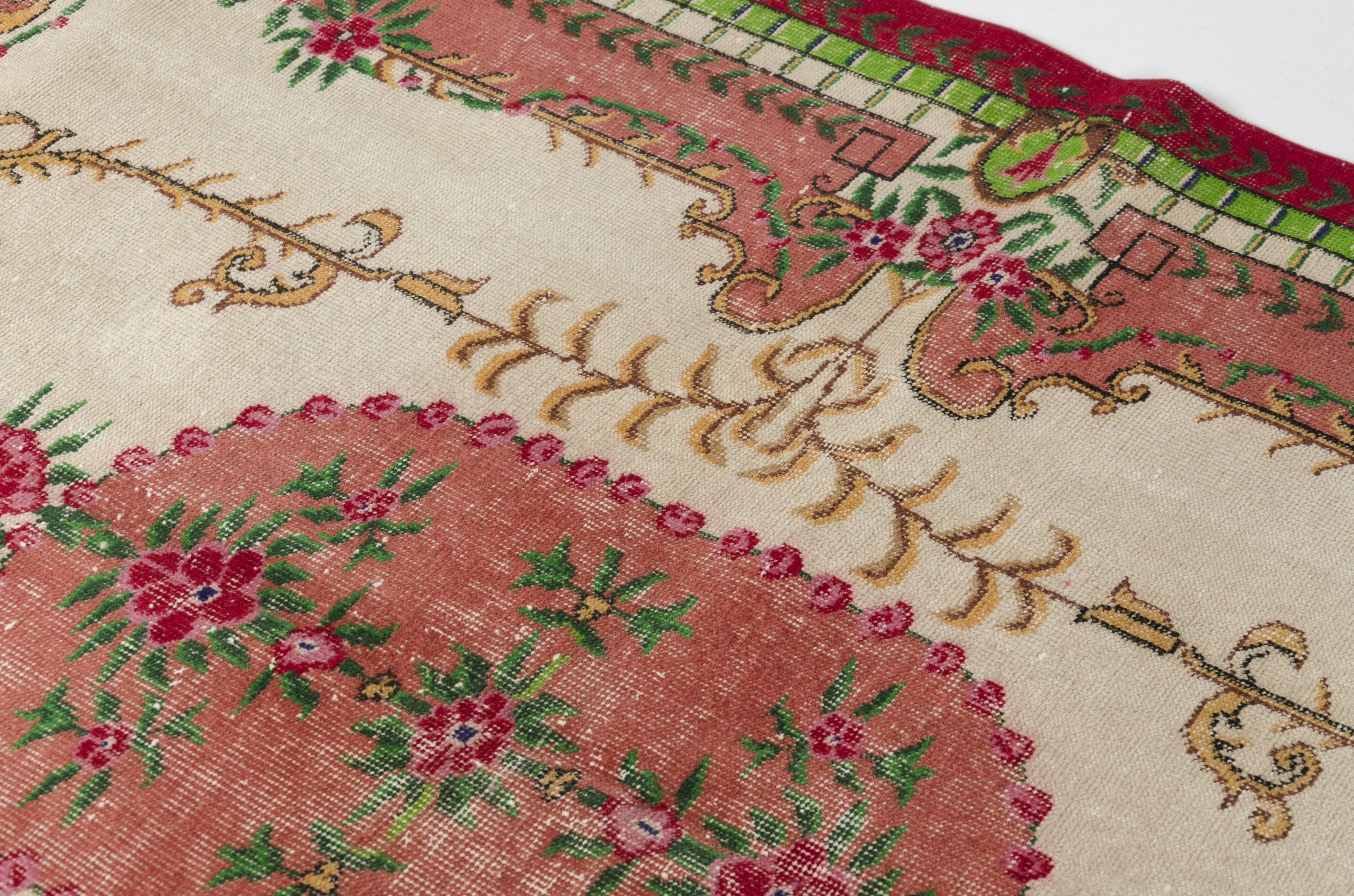 Flower Design Oushak Turkish Floral Rug SKU 2645