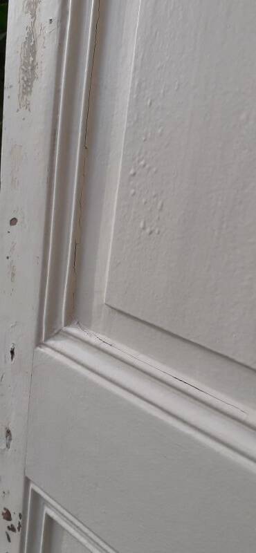 Narrow old paneled molded cupboard door h220x42cm