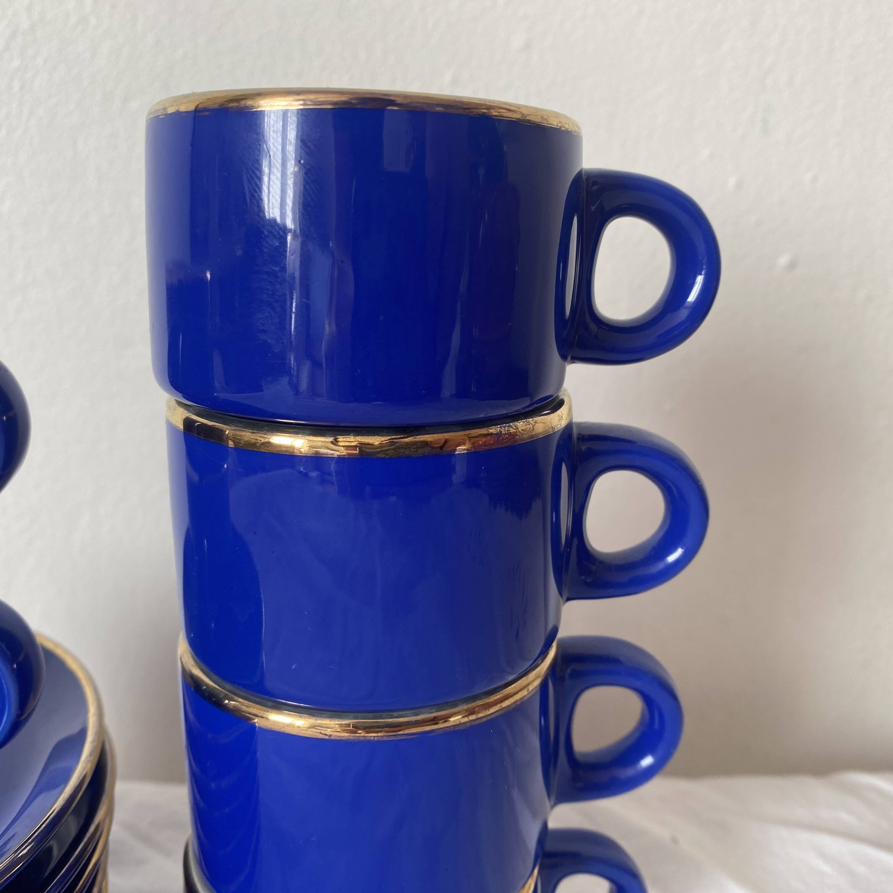 Bistro coffee cups with saucers in cobalt blue porcelain