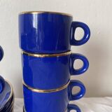 Bistro coffee cups with saucers in cobalt blue porcelain