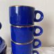 Tasses bistrot café avec soucoupes en porcelaine bleu cobalt