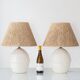 Pair of white ceramic table lamps with faux wicker texture, Spanish coastal design, 1970s
