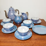 Service à thé en porcelaine fine japonnaise  bleu nacré et or