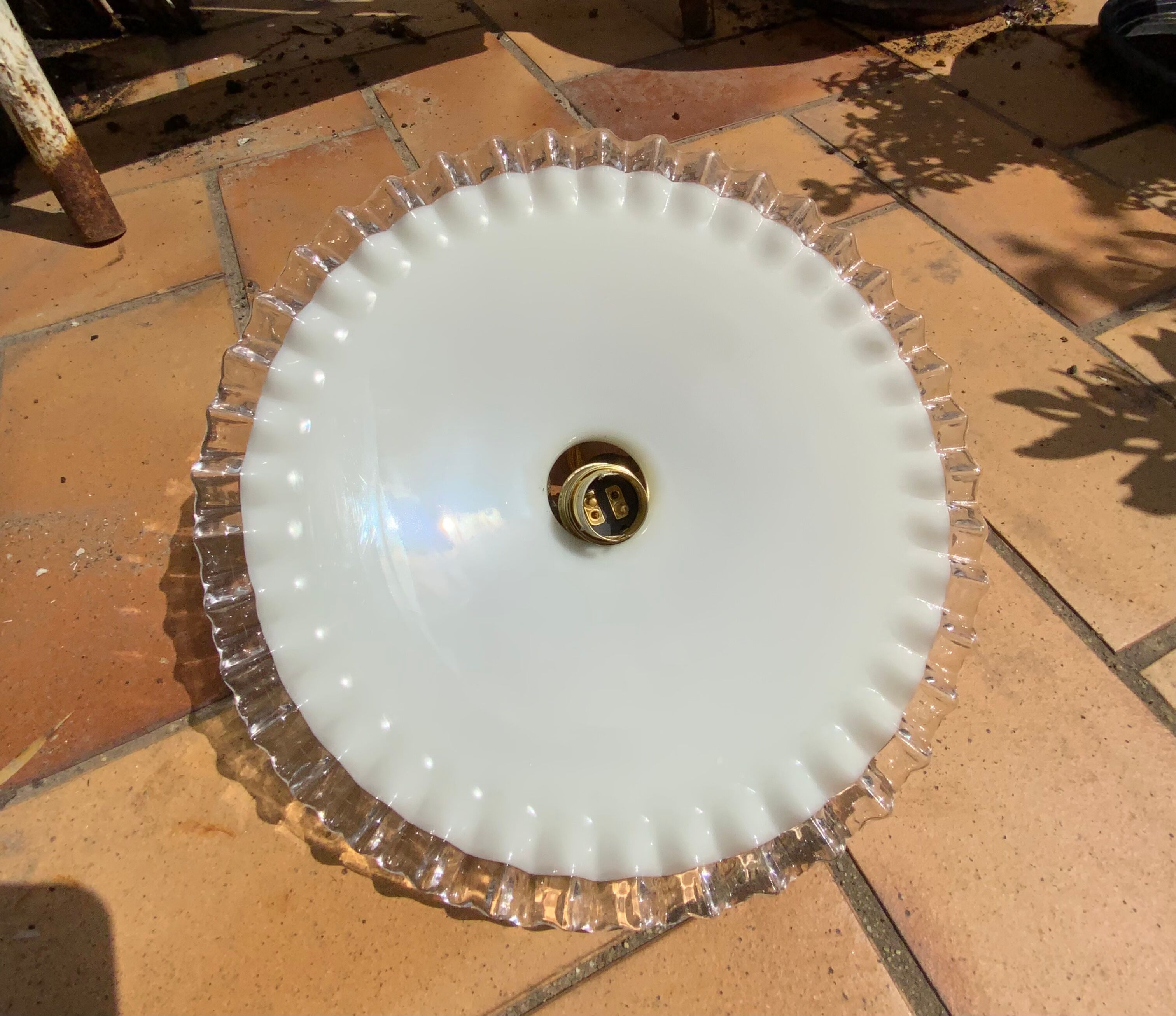 Vintage opaline suspension white wavy threads and gold socket retro firm style