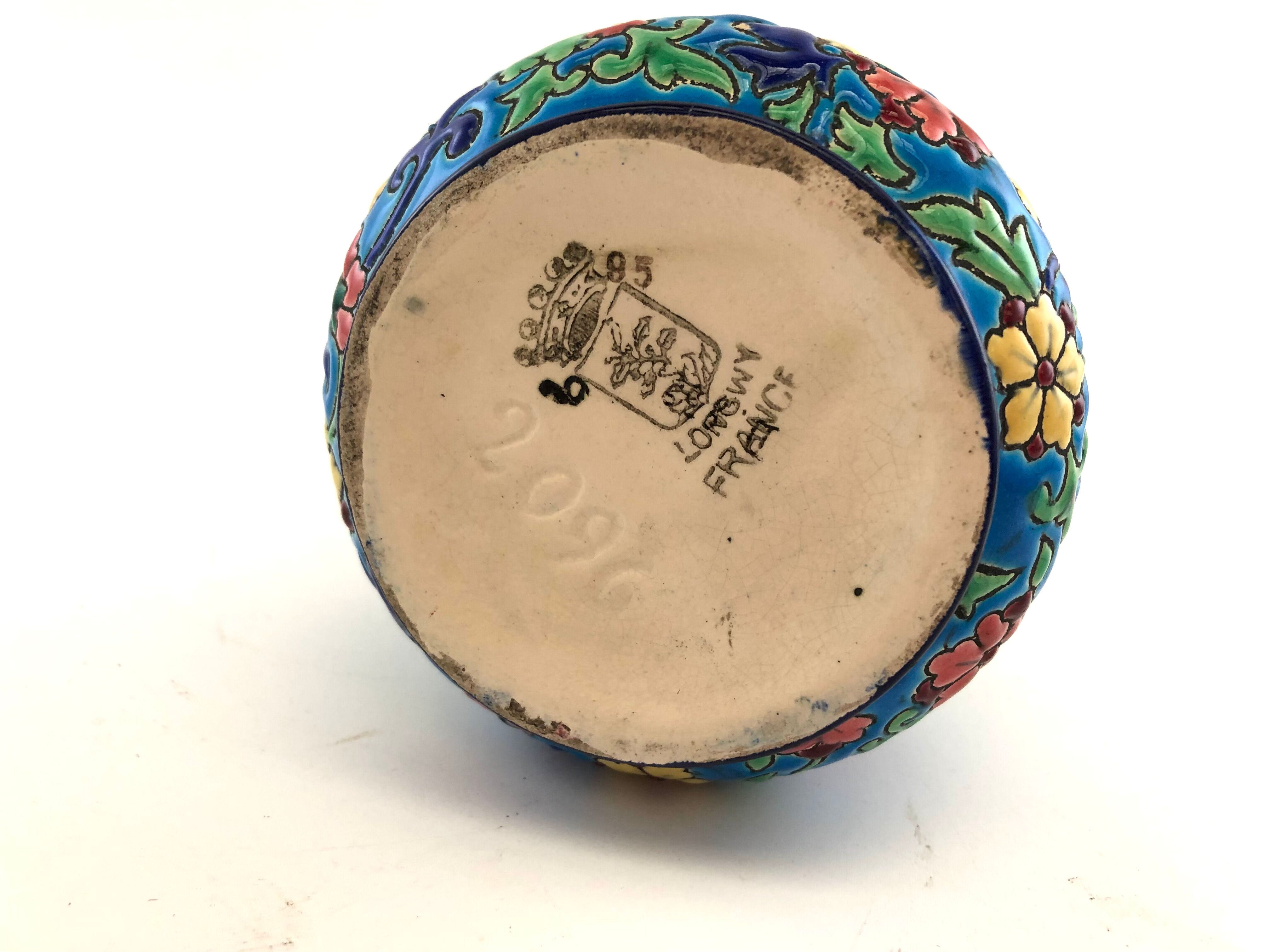 Soliflore vase in blue enamels of Longwy