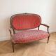 Louis XVI living room set: sofa and 4 armchairs in wood and pink velvet.