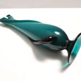 Vintage Teal Encased and Hand-Blown Murano Glass Flower Vase, Italy