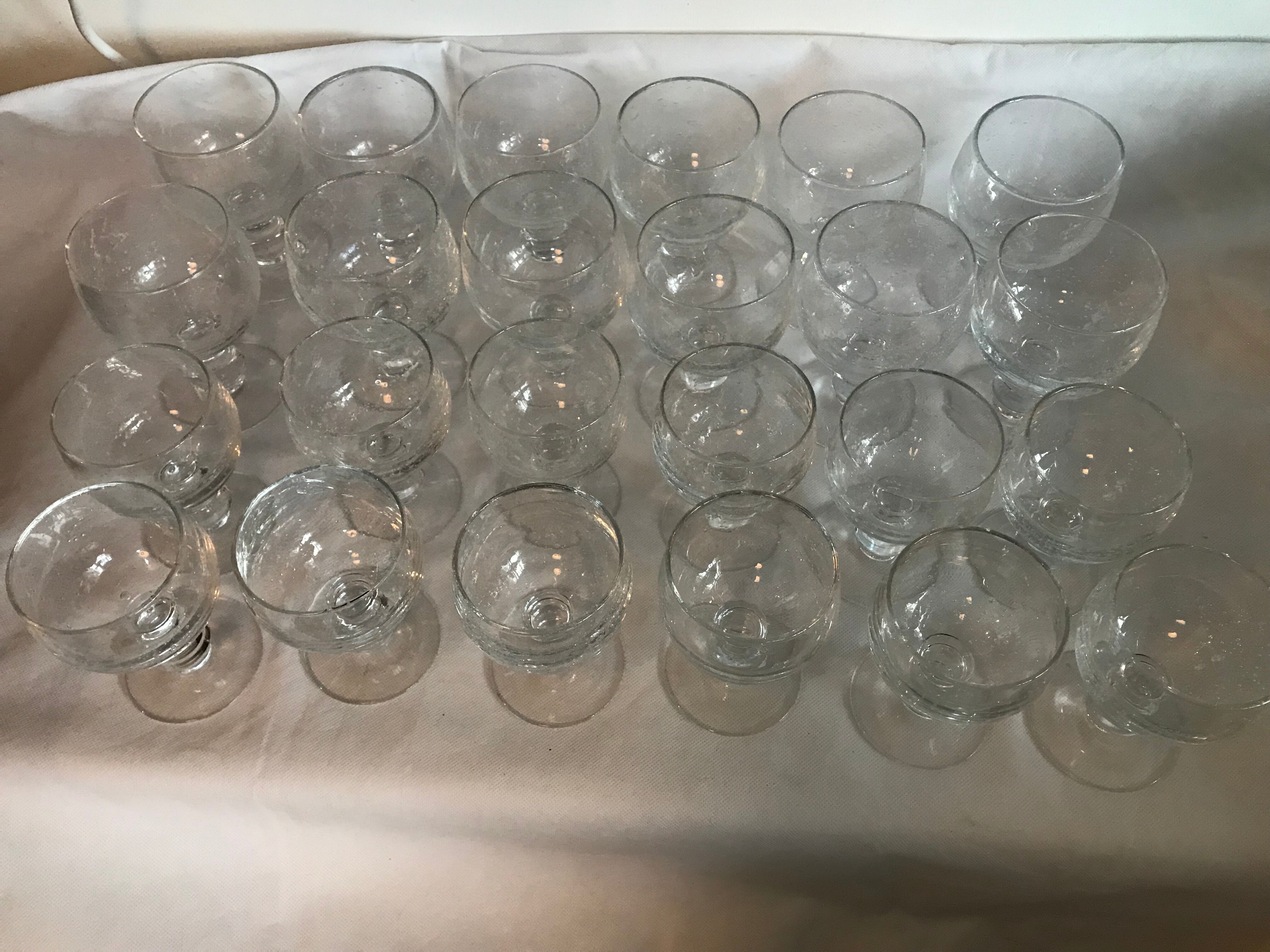Lot 24 old crystalline glasses blown and bubbled 2 different sizes