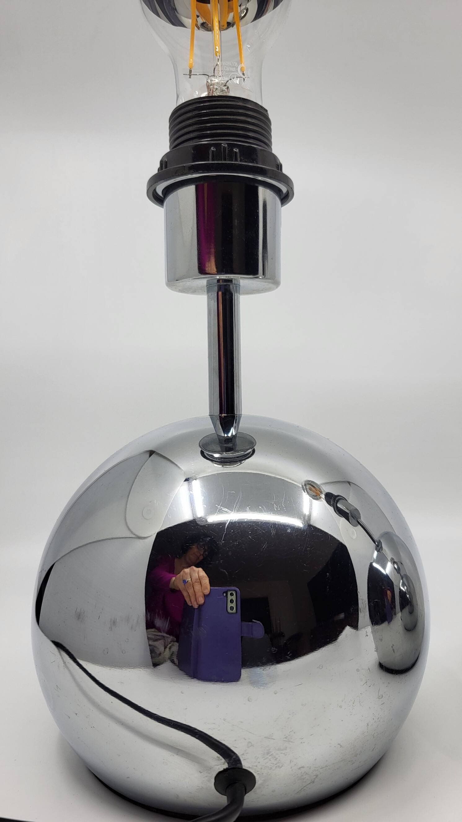 Pair of ball lamps, to be placed in chrome-plated stainless steel Vintage