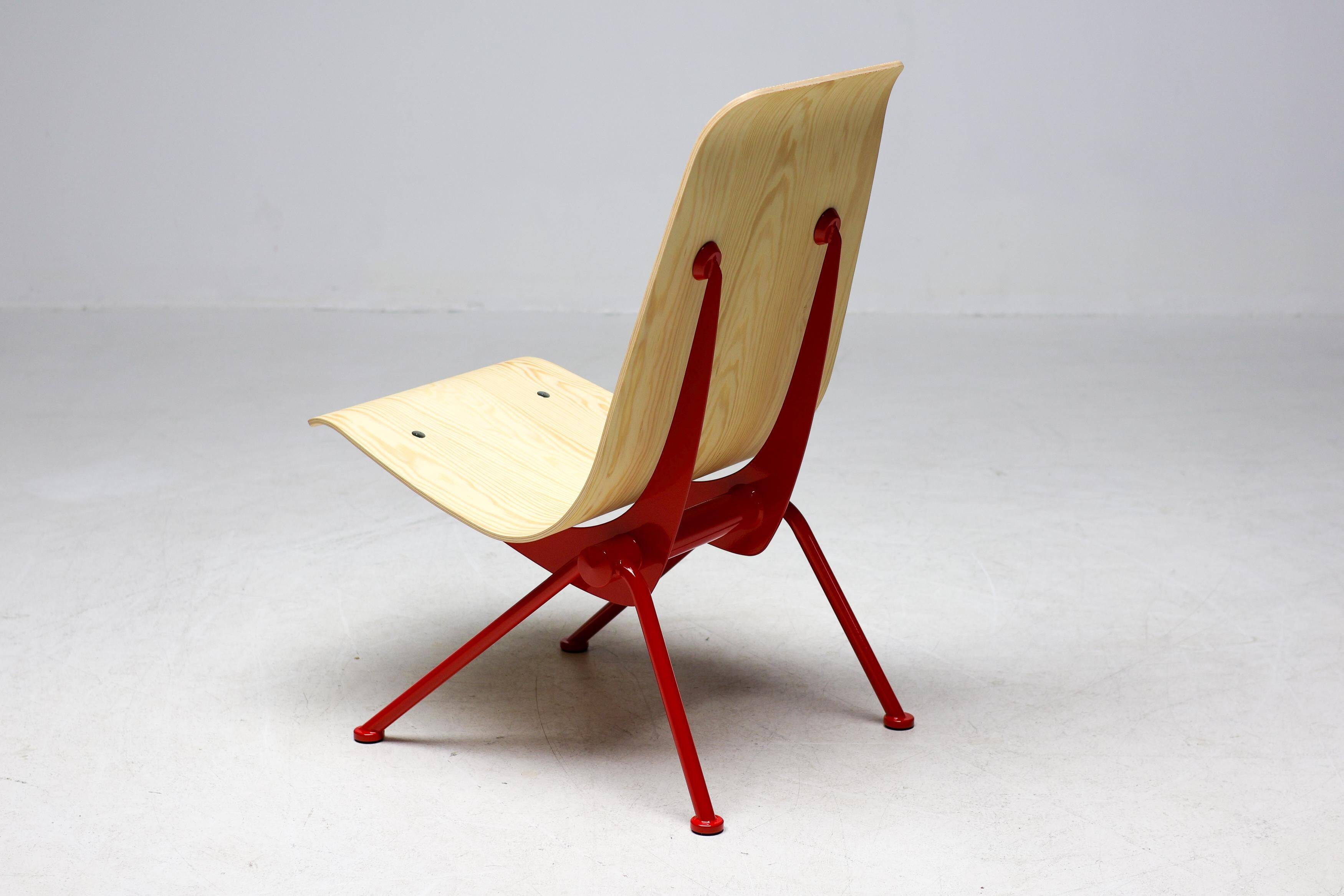Jean Prouvé "Antoni" chair - Limited edition, red frame / plywood seat