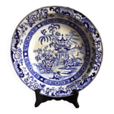 Plat creux ancien, plat faïence Terre de Fer ( Creil et Montereau ), modèle japonisant pagode