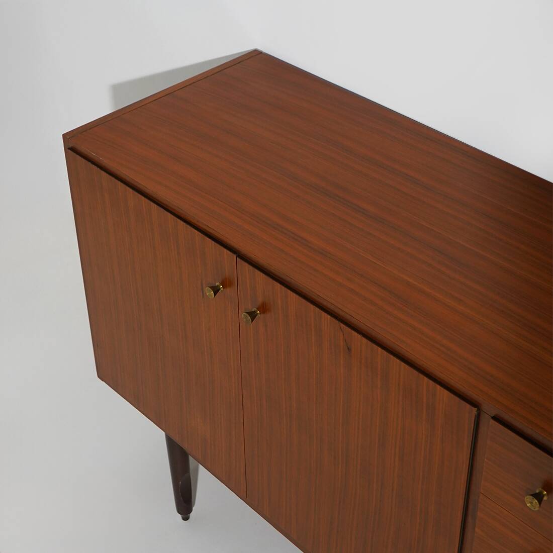 Wooden sideboard with brass knobs, 1960s