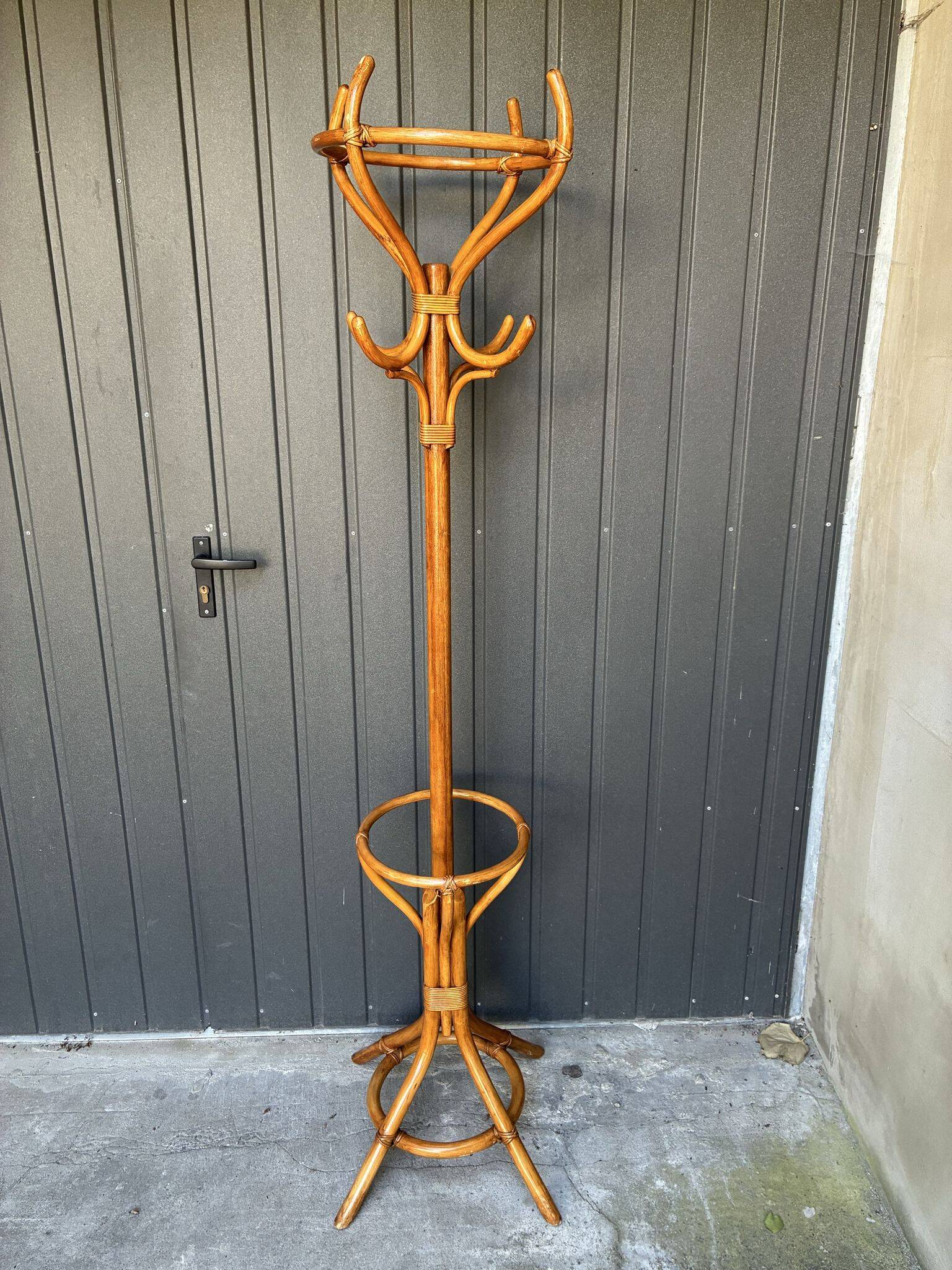 Bentwood and rattan coat stand, 1960s