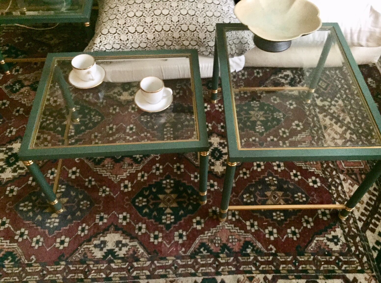 Nesting tables in green glass