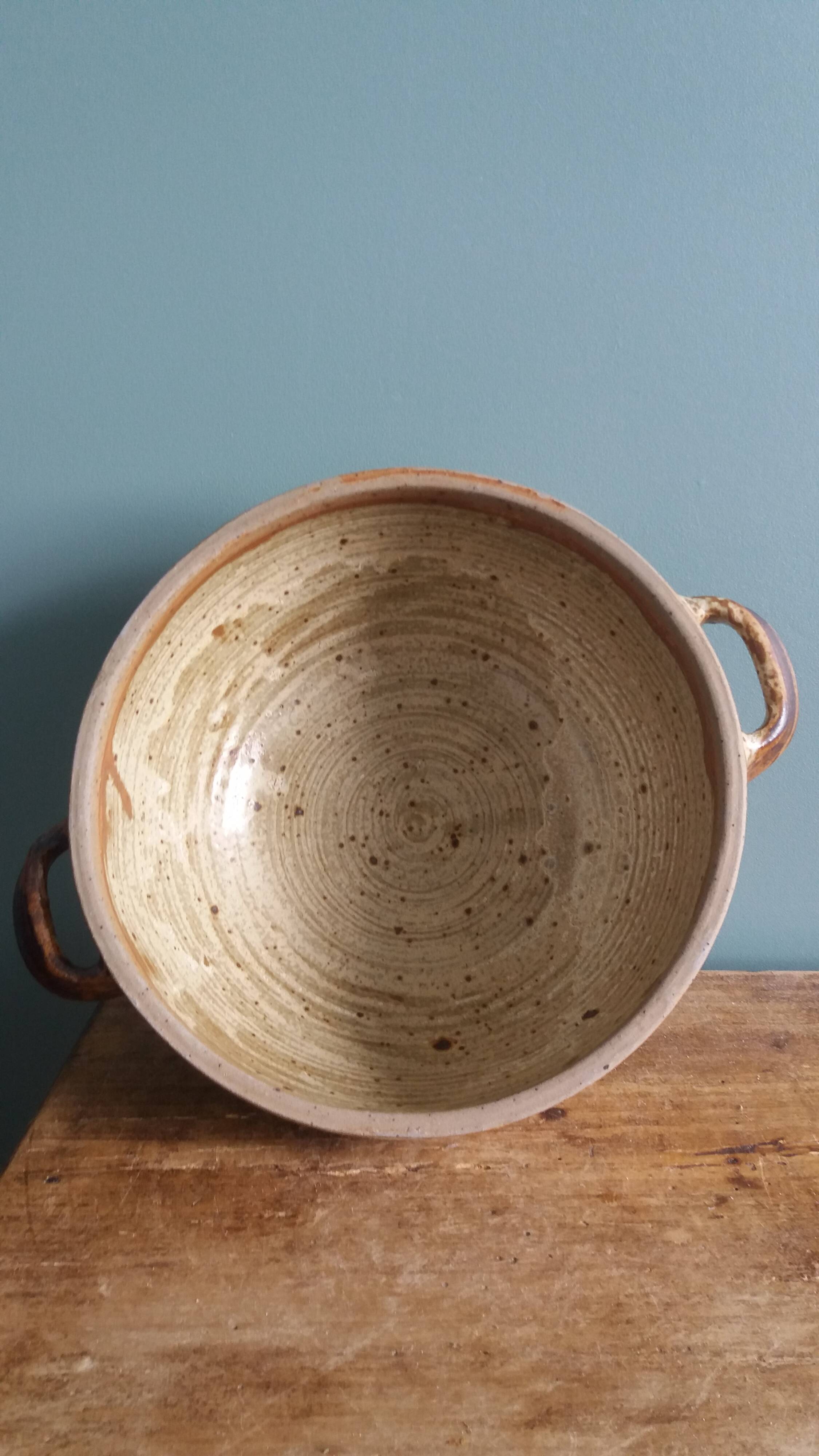 Soup tureen, vegetable dish in Puisaye stoneware signed by Jean-Pierre Prud’homme.