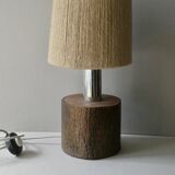 Solid wood and chrome lamp, rope lampshade