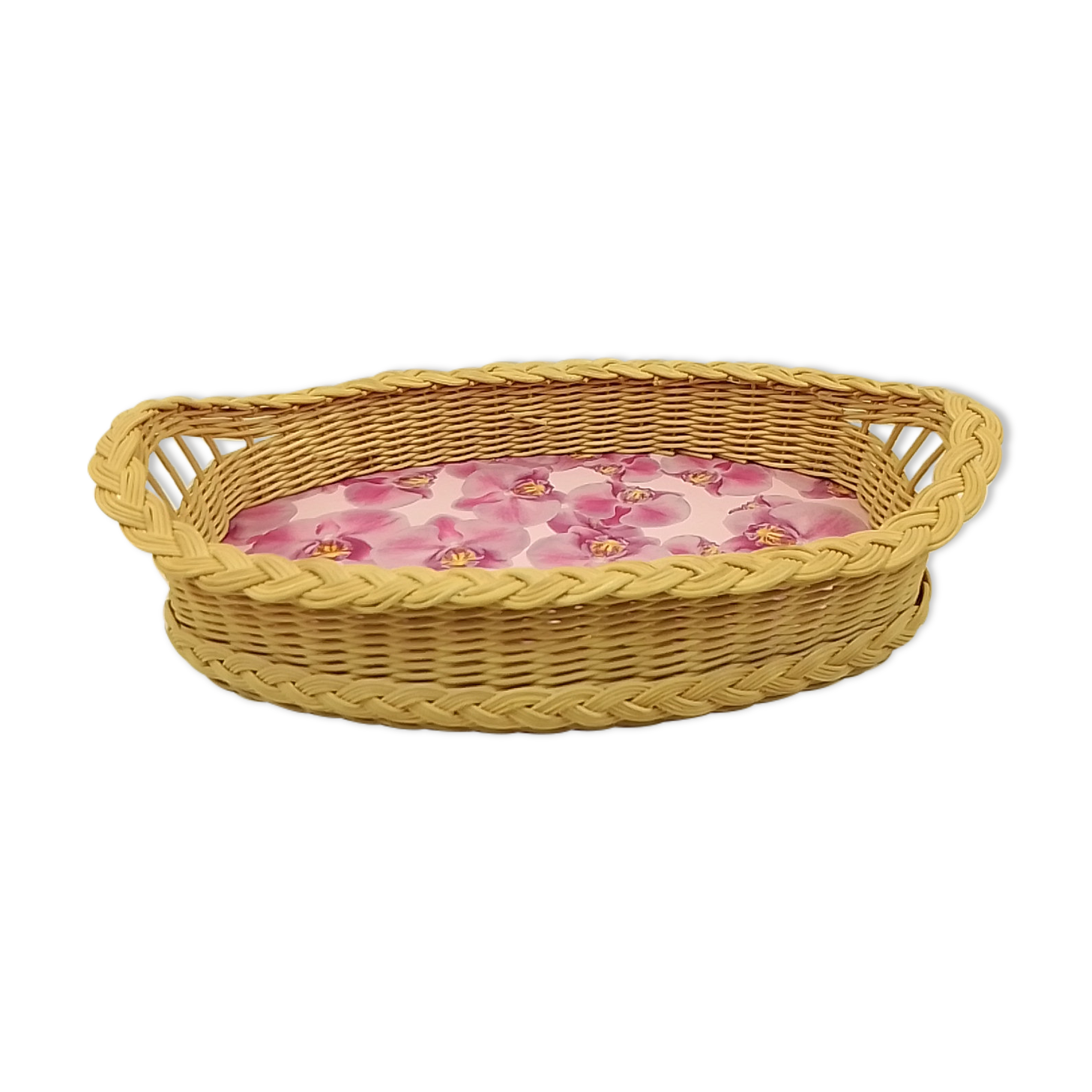 Oval wicker top 2 handles deco orchids